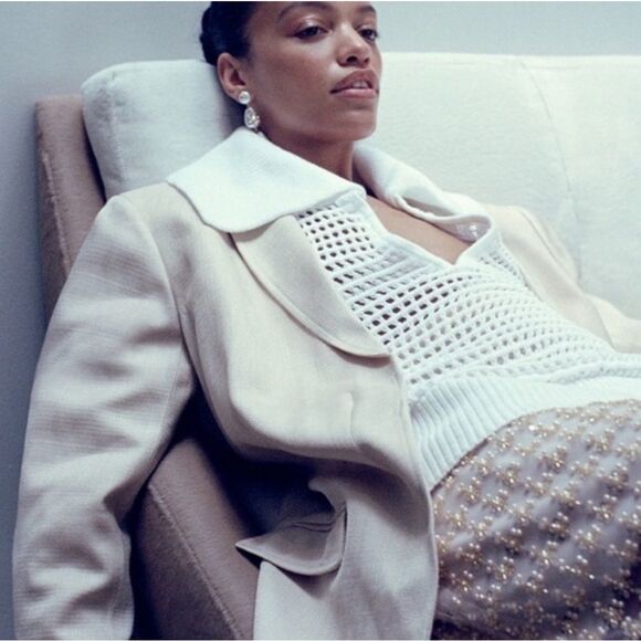 NWT J CREW Collection cashmere sailor-collar pointelle sweater in navy - Picture 3 of 5